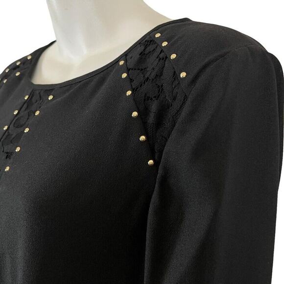 Jessica Simpson Black Gold Studded Shift Whimsigoth Long Sleeve Dress Witchy 12 - Picture 8 of 15